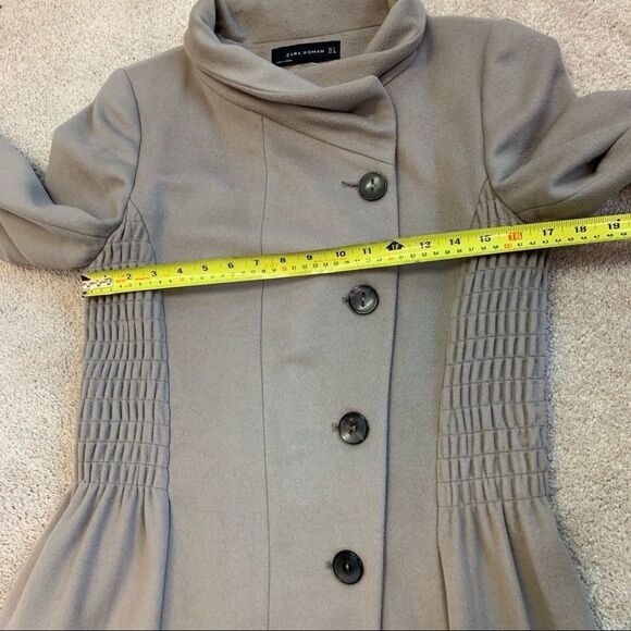ZARA Taupe greyish tan brown high neck peplum coat size medium - Picture 9 of 13
